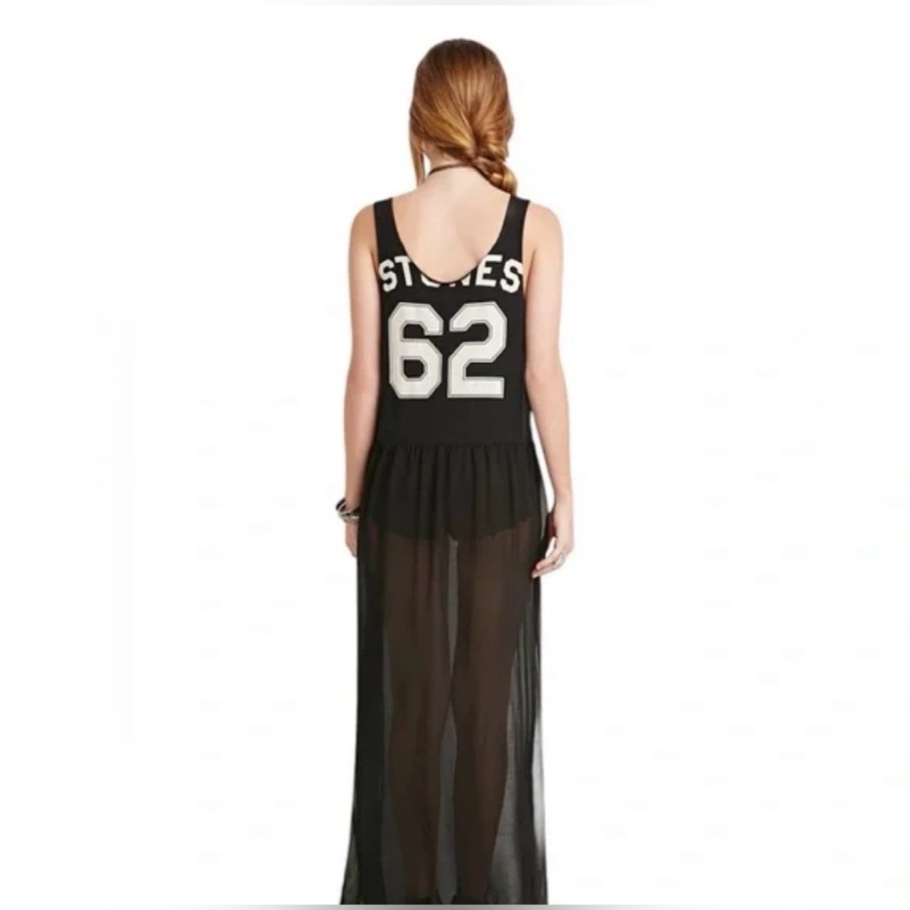 The rolling stones band graphic maxi dress forever 21 sheer chiffon women M - Picture 3 of 8